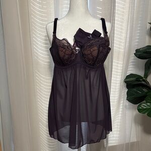 Gorgeous Adore Me Brielle Dark Purple Lace Babydoll Set - NEW